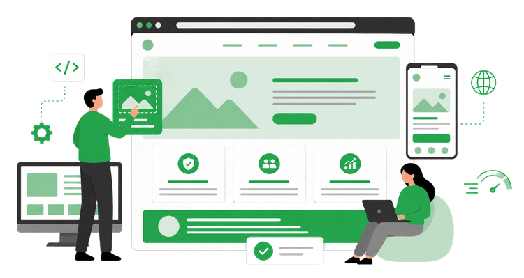 Ilustração sobre criação de sites profissionais para fortalecer a presença digital de empresas